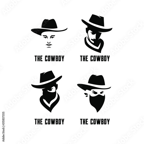 set of cowboy bandit head logo icon design 