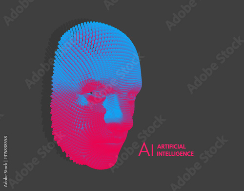 The mask. Artificial intelligence. Anonymous social masking. Face scanning. Can be used for avatar, science or technology. Cyber crime and cyber security concept illustration. Vector.