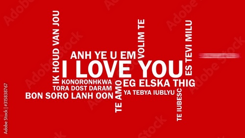 I Love You word cloud animation with red background. Kinetic typography in 4k resolution photo