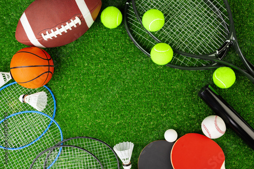 Composition of various sport equipment for fitness and games