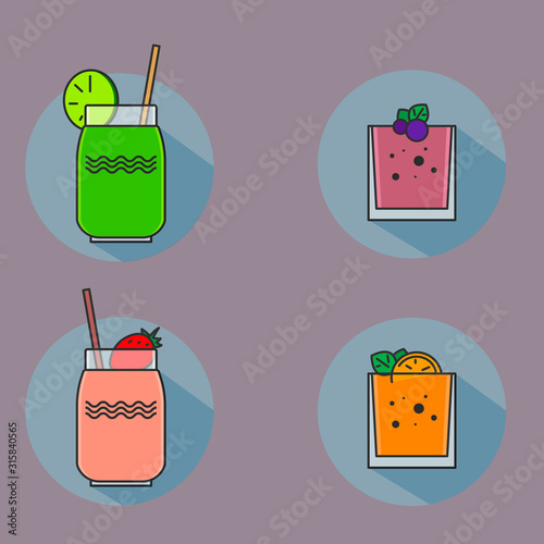 Alcohol drinks and cocktails icon set in flat design style
