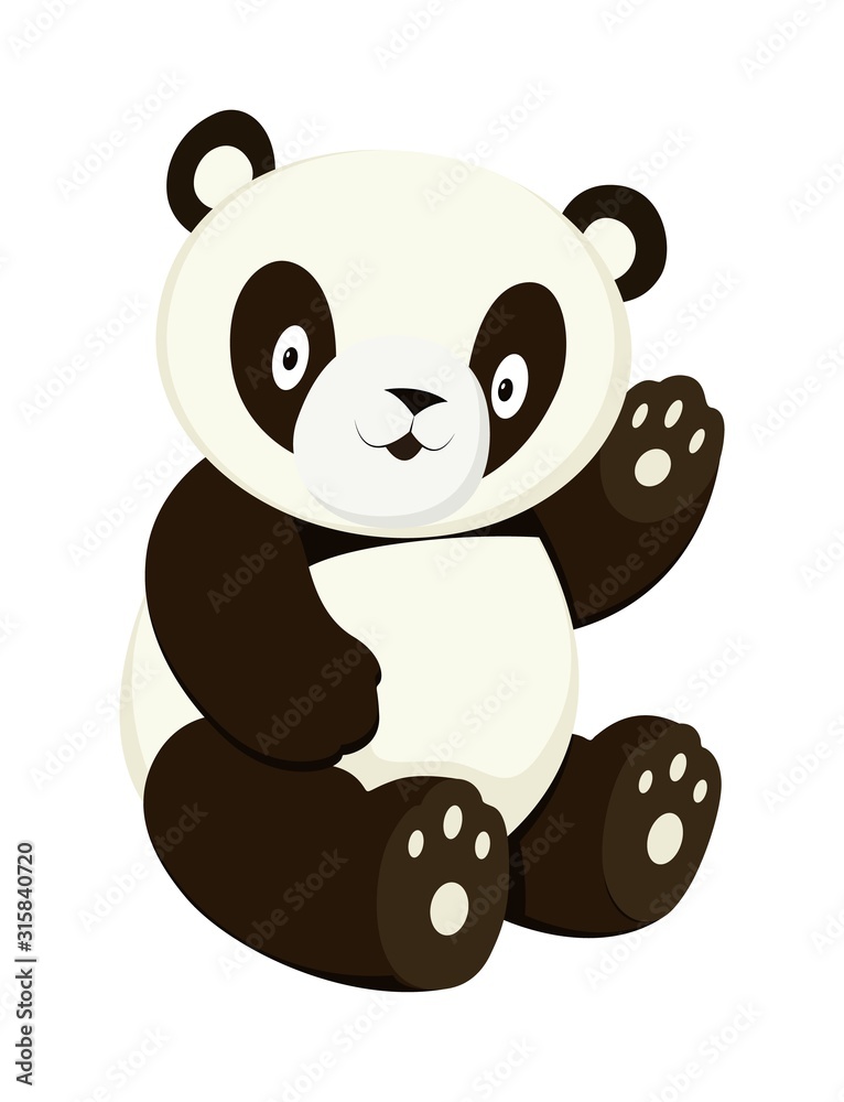 Stylized panda full body drawing. Simple panda bear icon or logo design