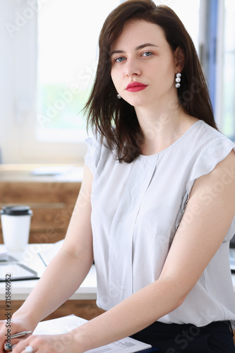 Beautiful smiling businesswoman portrait at workplace look in camera. White collar worker at workspace exchange market job offer certified public accountant internal revenue officer concept Free Download Beautiful smiling businesswoman portrait at workplace look in camera. White collar worker at workspace exchange market job offer certified public accountant internal revenue officer concept - GFXLoad