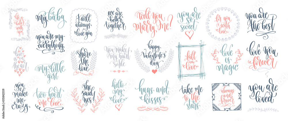 set of 25 hand lettering inscription to wedding party or valentines day design set of 25 hand lettering inscription to wedding party or valentines day design