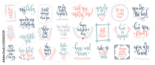 set of 25 hand lettering inscription to wedding party or valentines day design