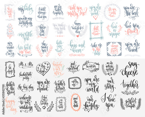 set of 50 hand lettering inscription to wedding party or valentines day design