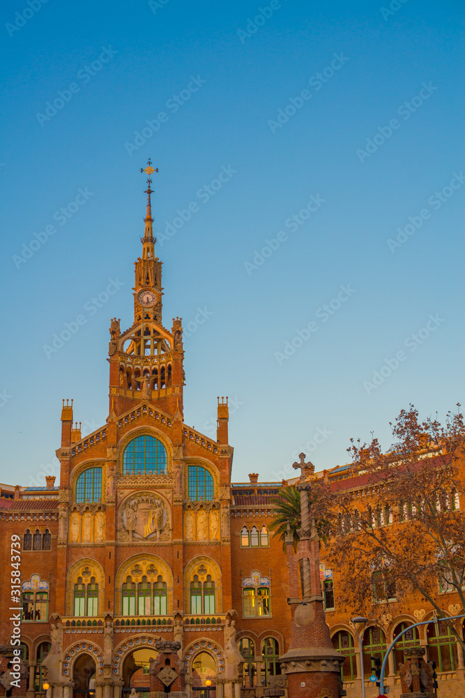 Fototapeta premium BARCELONA, SPAIN - January 6, 2019: Hospital de La Santa Creu i Sant Pau in Barcelona, Spain. Barcelona is known as an Artistic city located in the east coast of Spain..