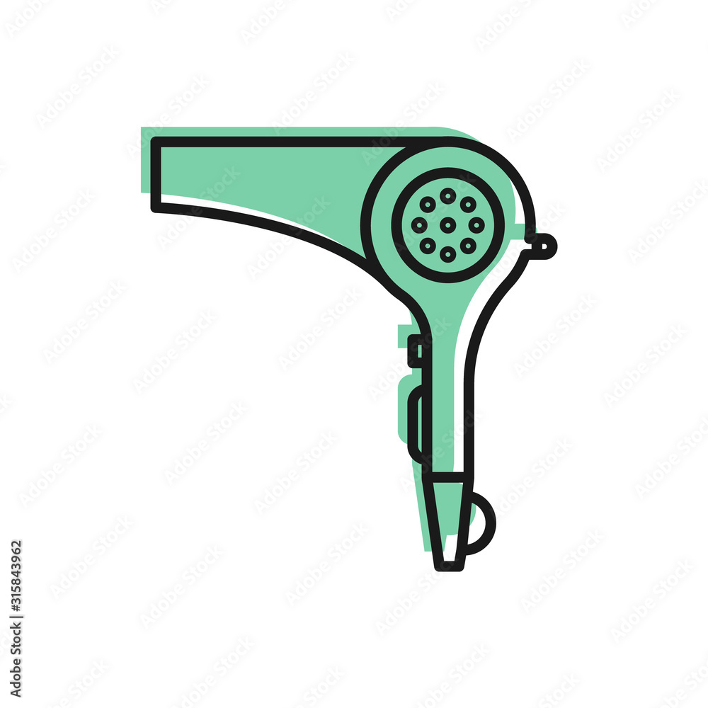 Black line Hair dryer icon isolated on white background. Hairdryer sign. Hair  drying symbol. Blowing hot air. Vector Illustration Stock Vector | Adobe  Stock