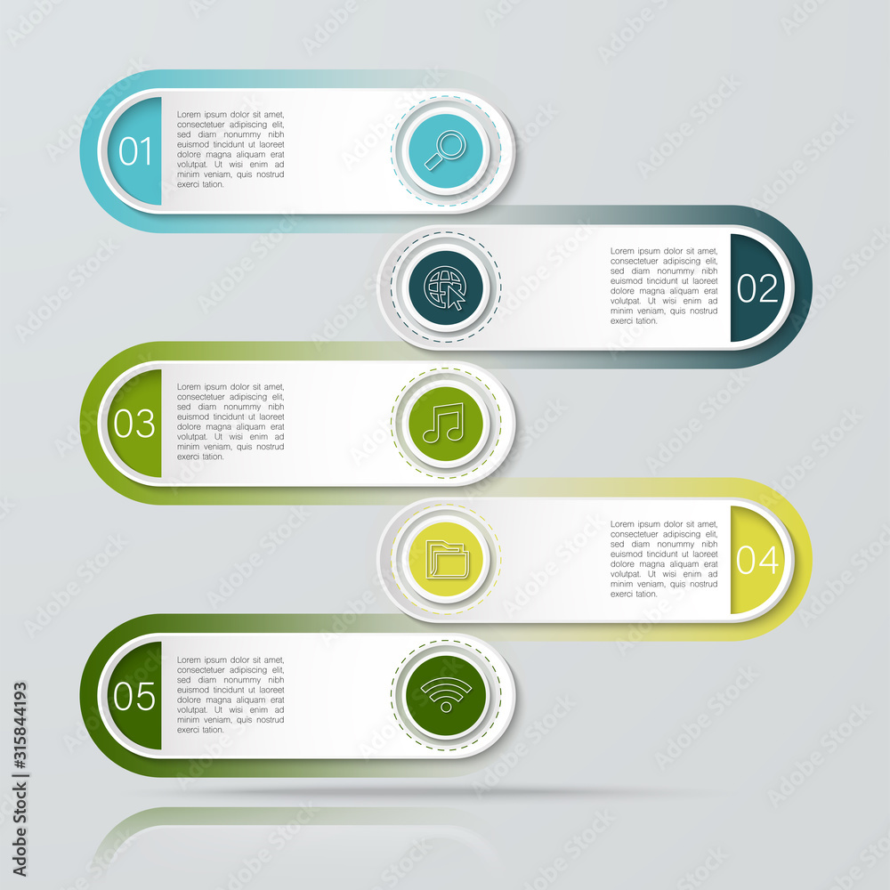 Infographic, Vector illustration with 5 text boxes ellipses can be used for timeline business, education, plan, workflow or diagrams Infographic, Vector illustration with 5 text boxes ellipses can be used for timeline business, education, plan, workflow or diagrams
