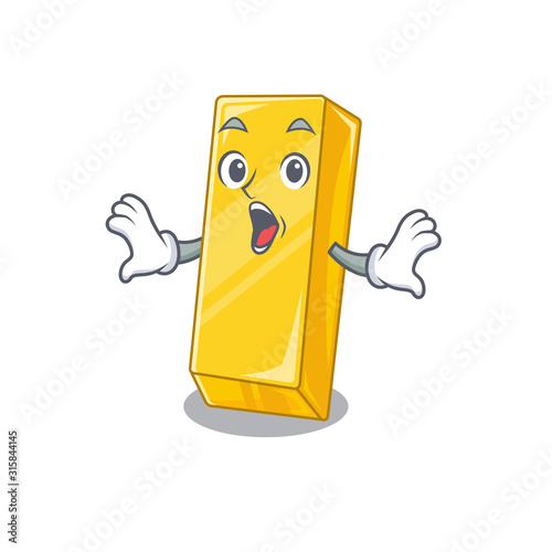 Gold bar cartoon character design on a surprised gesture