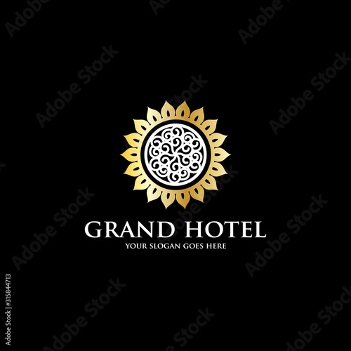 grand sun hotel logo inspiration, luxury hotel logo template