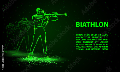 Biathlon winter sport banner. Biathlon girl and other athlete behind shooting in the stand position.