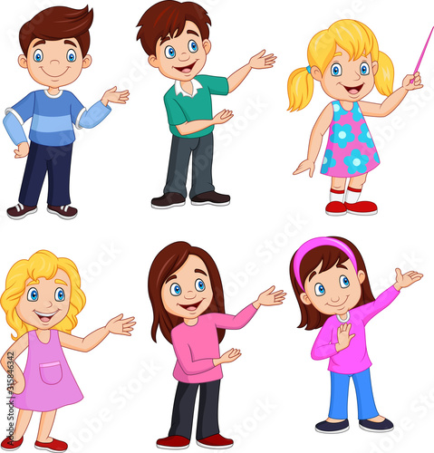 Cartoon kids with different posing