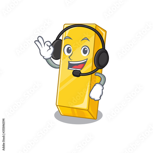 Smiley gold bar cartoon character design wearing headphone