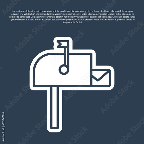 Blue line Open mail box icon isolated on blue background. Mailbox icon. Mail postbox on pole with flag. Vector Illustration