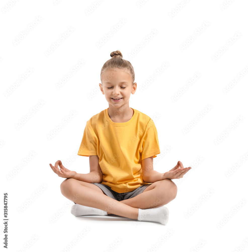 Little girl practicing yoga on white background Little girl practicing yoga on white background