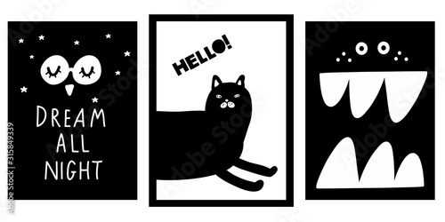 Kids room decor posters in flat scandinavian style.