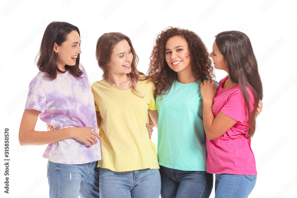 Young women on white background. Concept of feminism Young women on white background. Concept of feminism
