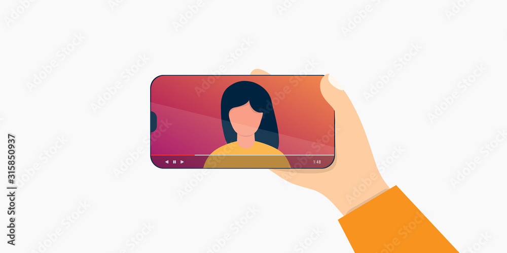 Cartoon internet blogger recording media content. Influencer filming video  blog. Girl takes photography on her smartphone vector illustration Stock  Vector | Adobe Stock