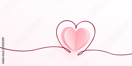 Pink heart cut out from paper vector illustration. Valentines day card.