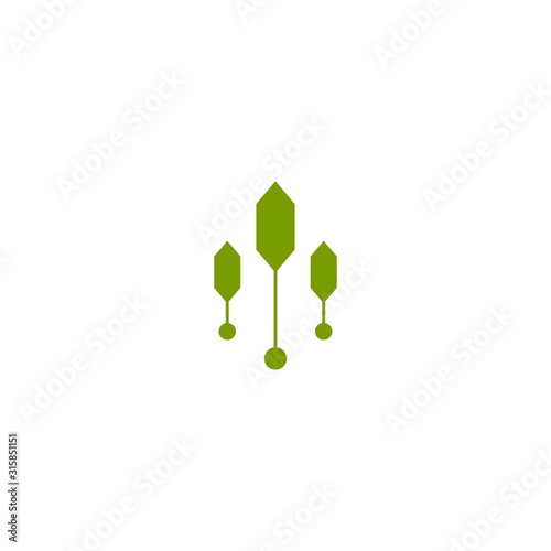Three Green sprouts, sprigs, raw with leaves and seeds. Icon Isolated on white. Growth symbol.