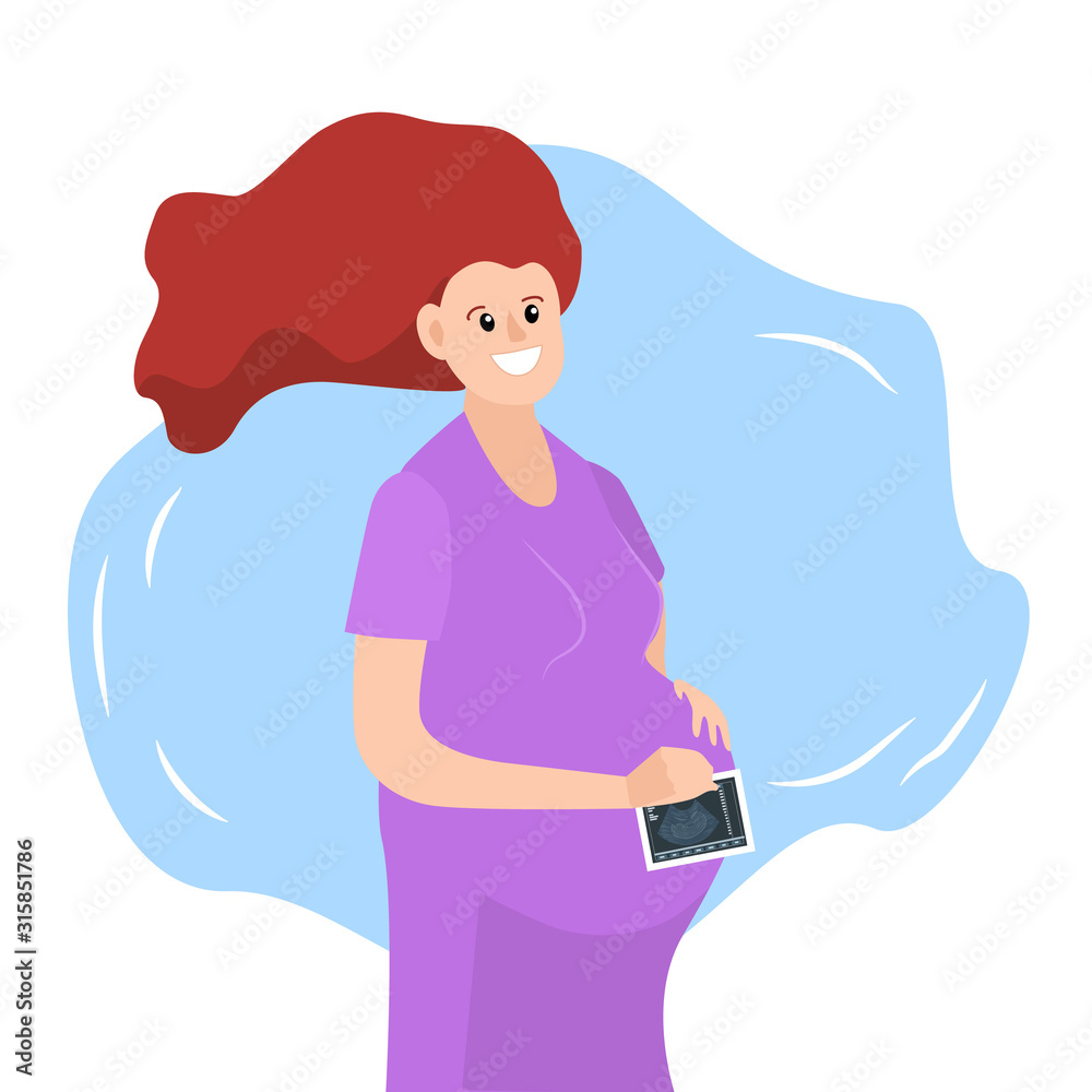 Happy pregnant woman with a snapshot of ultrasound in her hands.