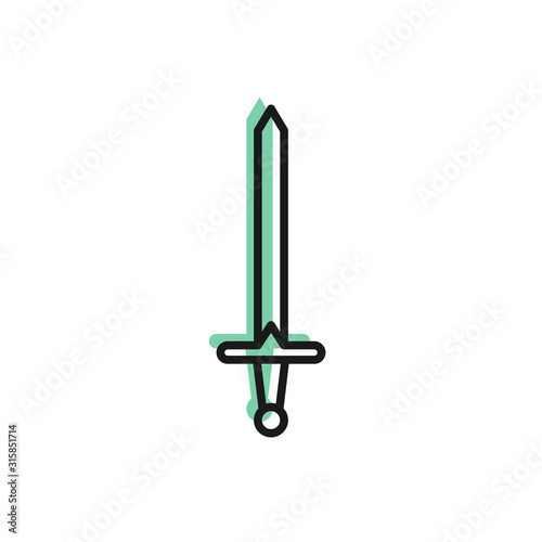 Black line Medieval sword icon isolated on white background. Medieval weapon. Vector Illustration