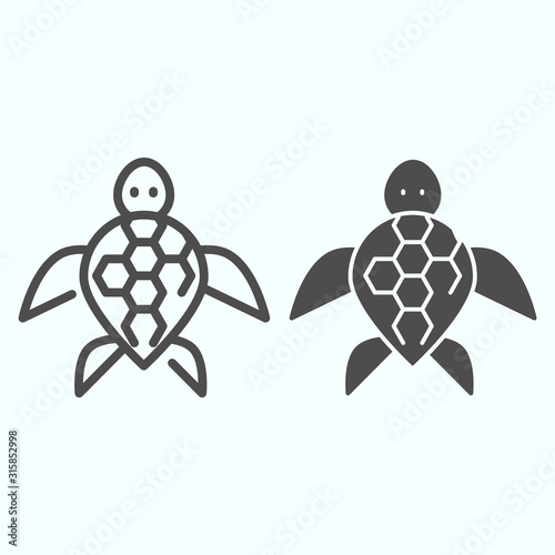 Turtle line and solid icon. Ocean or sea kareta tortoise illustration isolated on white. Marine turtle-shell animal outline style design, designed for web and app. Eps 10. photo