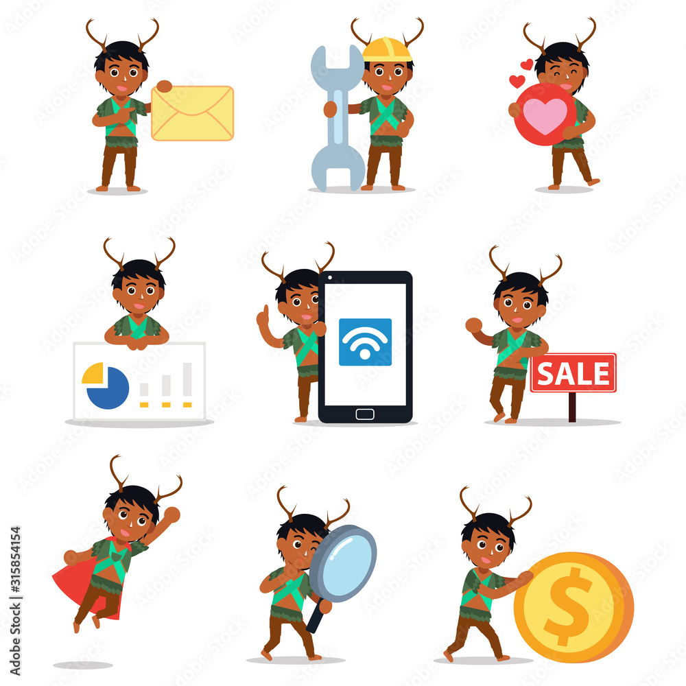 Set of character male forest sprite with animal hunter. Stock Vector ...