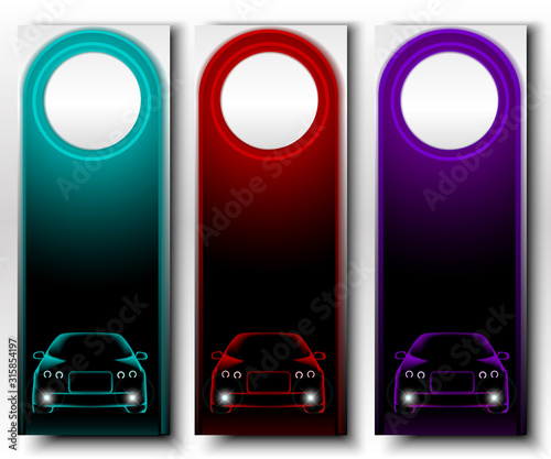 Set of vertical vector banners with cars. 