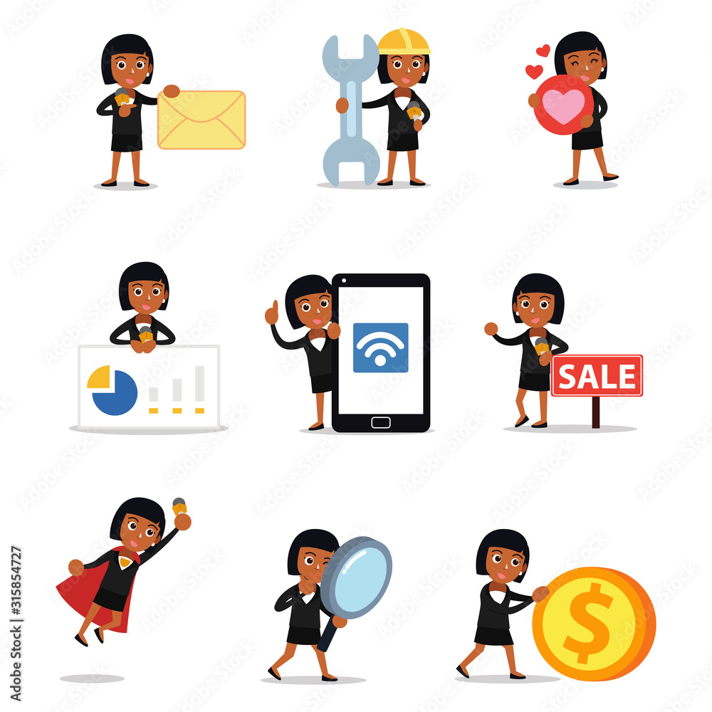 Set of character anchor woman in news broadcasting. Set of character anchor woman in news broadcasting.