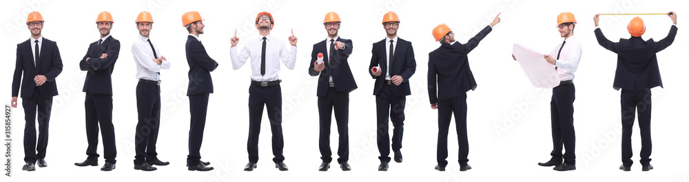 panoramic photo collage of architect engineer isolated on white panoramic photo collage of architect engineer isolated on white