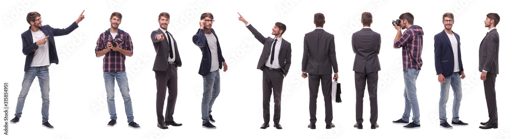 panoramic collage of self-motivated young man .isolated on white panoramic collage of self-motivated young man .isolated on white