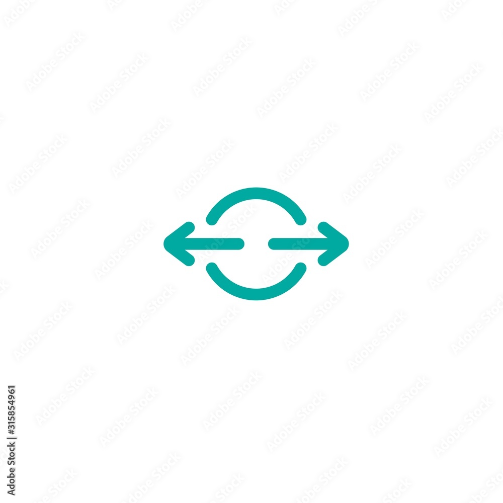 Two rounded blue opposite horizontal arrows in circle isolated on white. Two rounded blue opposite horizontal arrows in circle isolated on white.