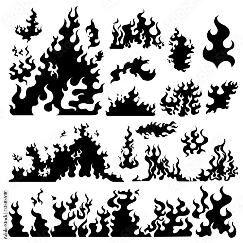 Flame of fire vector , silhouette shape of fire isolated on white background
