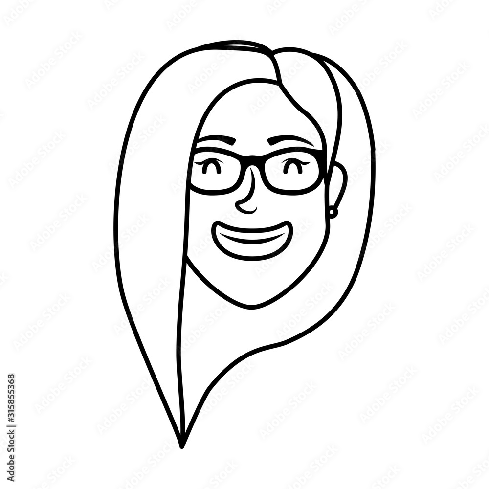 cute young woman head with eyeglasses character cute young woman head with eyeglasses character