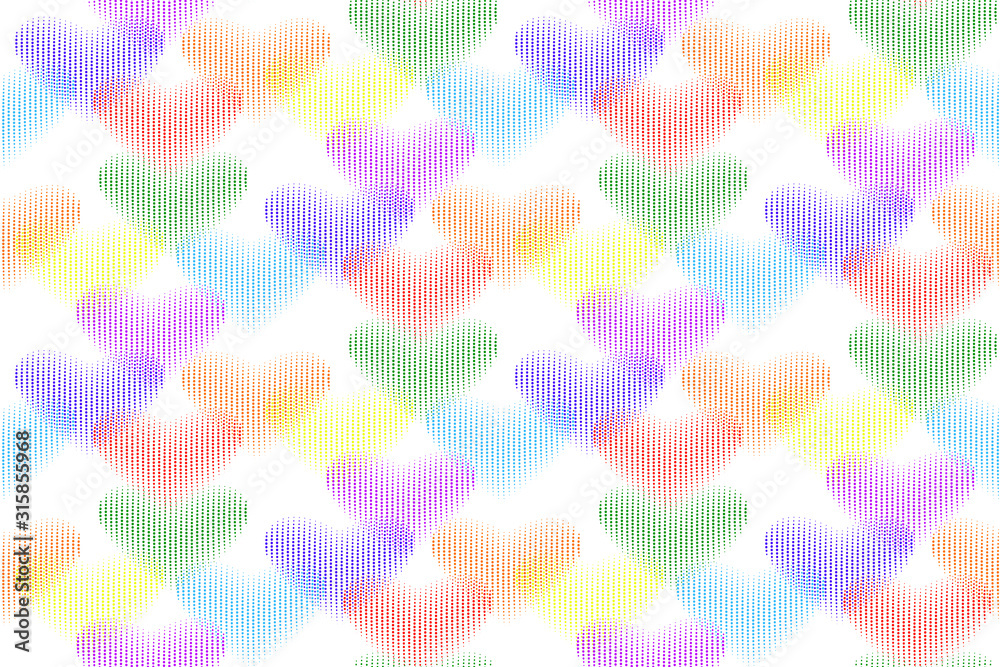Rainbow color dot hearts seamless pattern. Valentines Day vector background.