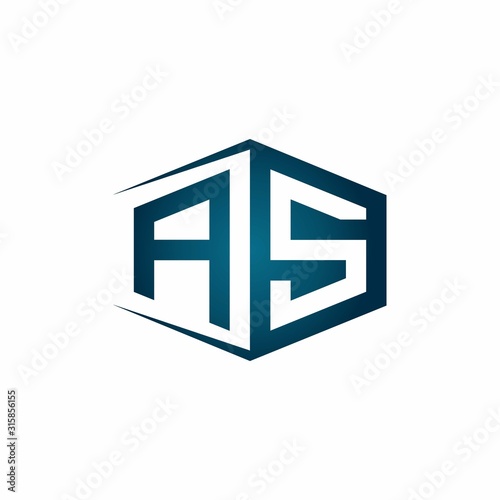 AS monogram logo with hexagon shape and negative space style ribbon design template