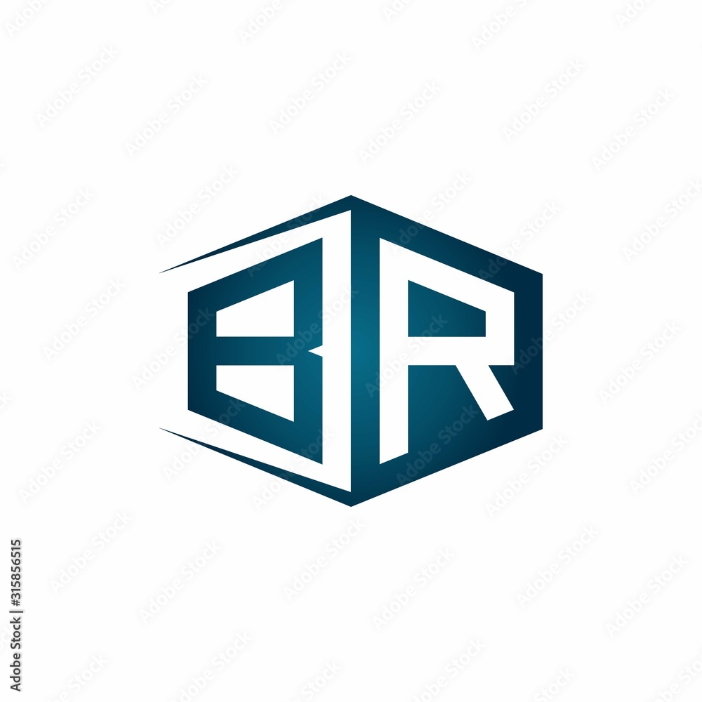 BR monogram logo with hexagon shape and negative space style ribbon design template BR monogram logo with hexagon shape and negative space style ribbon design template
