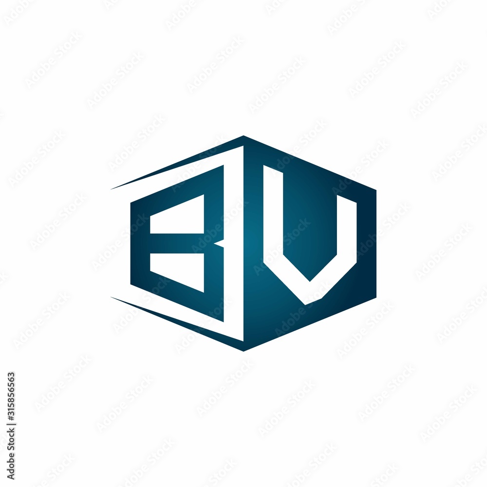 BV monogram logo with hexagon shape and negative space style ribbon design template BV monogram logo with hexagon shape and negative space style ribbon design template