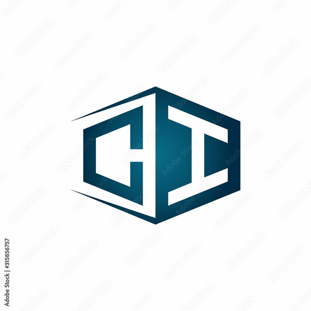 CI monogram logo with hexagon shape and negative space style ribbon design template CI monogram logo with hexagon shape and negative space style ribbon design template