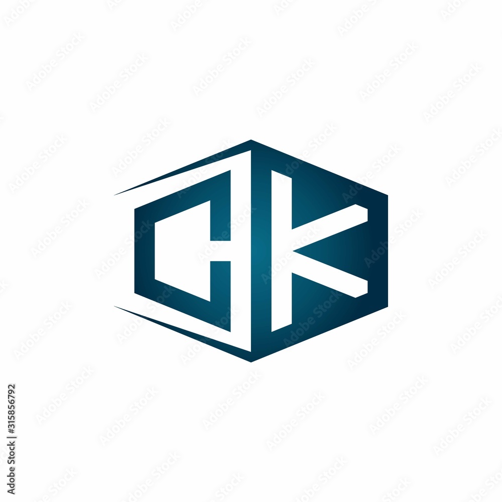 CK monogram logo with hexagon shape and negative space style ribbon design template CK monogram logo with hexagon shape and negative space style ribbon design template