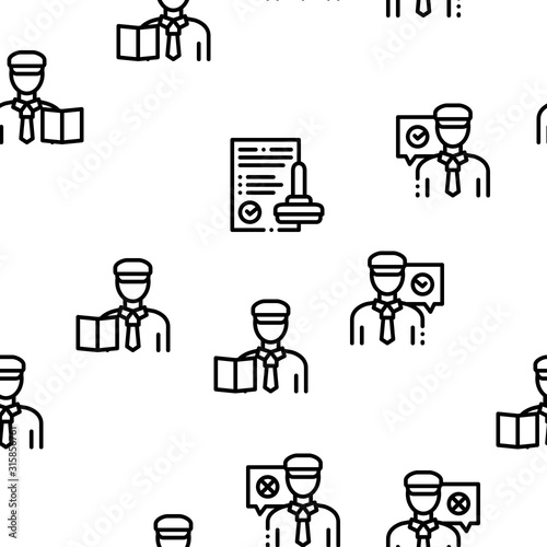 Passport Control Check Seamless Pattern Vector Thin Line. Illustrations