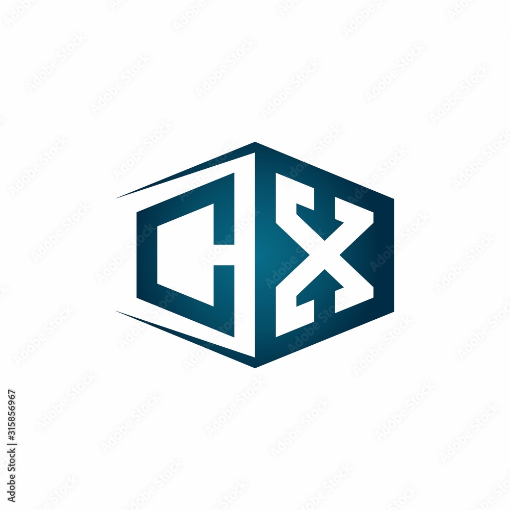 Obraz premium CX monogram logo with hexagon shape and negative space style ribbon design template