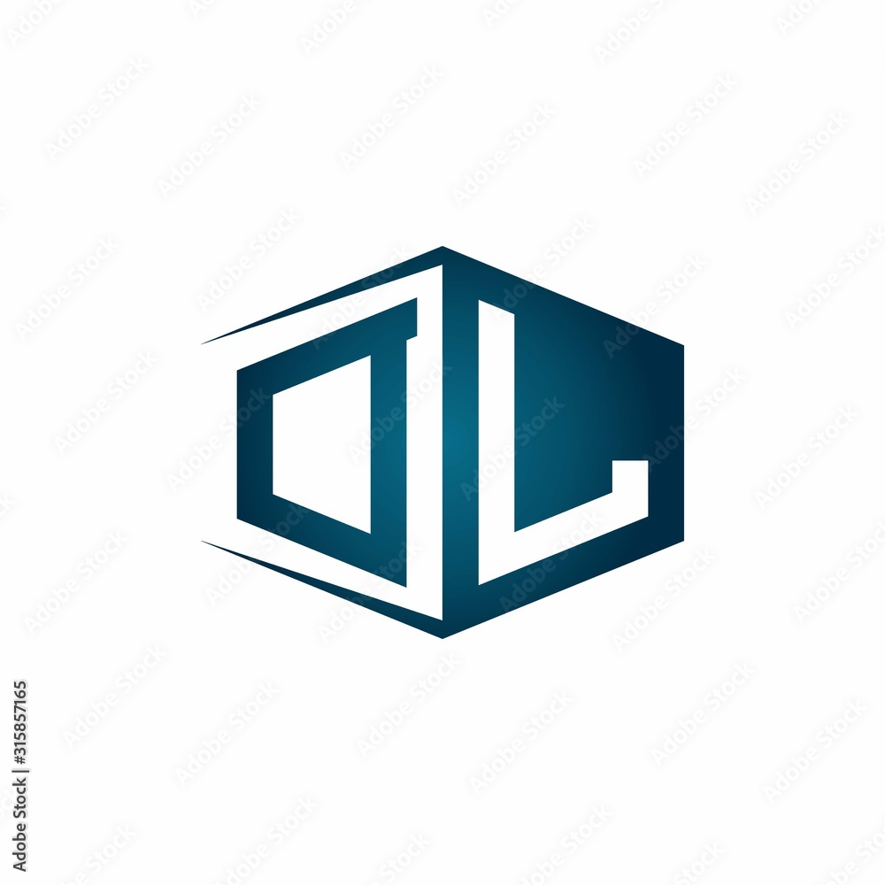 DL monogram logo with hexagon shape and negative space style ribbon design template