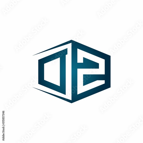 DZ monogram logo with hexagon shape and negative space style ribbon design template