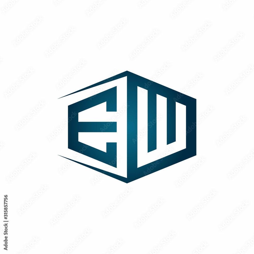 EW monogram logo with hexagon shape and negative space style ribbon design template EW monogram logo with hexagon shape and negative space style ribbon design template