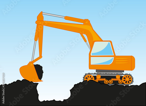 Special technology excavator digs pit in ground