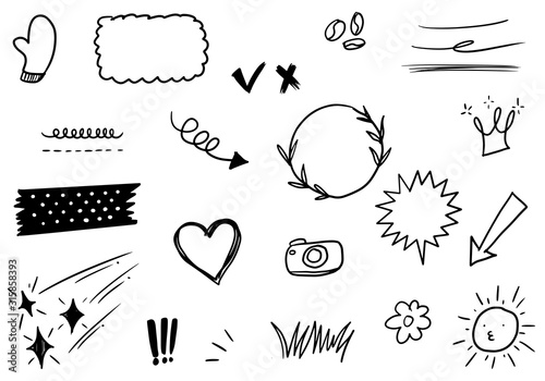 Hand drawn set elements, for concept design. doodle abstract isolated on white background . vector illustration.