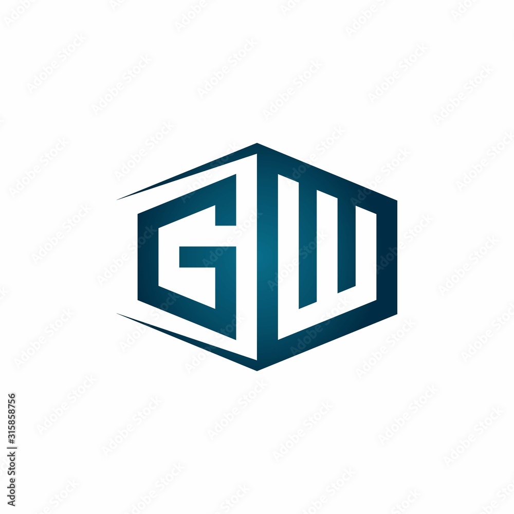 GW monogram logo with hexagon shape and negative space style ribbon design template GW monogram logo with hexagon shape and negative space style ribbon design template